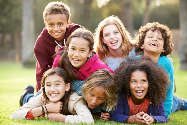 Group of children lying on